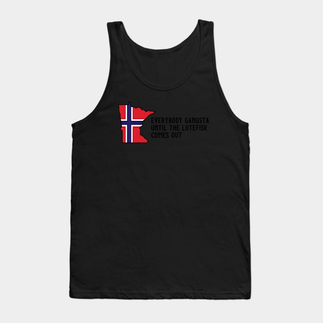 Funny Minnesota Norwegian Flag Lutefis Tank Top by Huhnerdieb Apparel